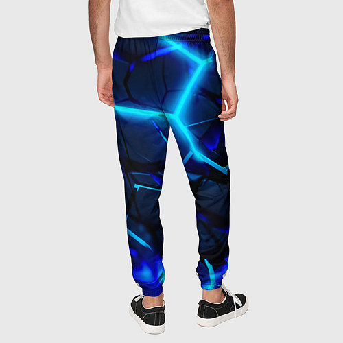 Мужские брюки Яркие голубые неоновые плиты в разломе / 3D-принт – фото 4