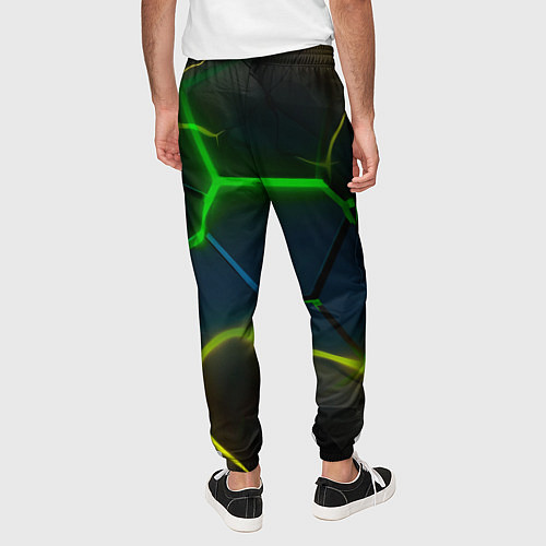 Мужские брюки Неоновые яркие зеленые плиты с желтым светом / 3D-принт – фото 4