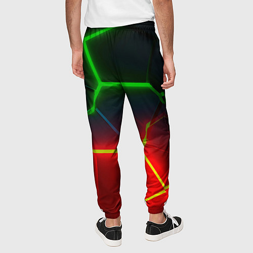 Мужские брюки Зеленые и красные неоновые плиты в разломе / 3D-принт – фото 4