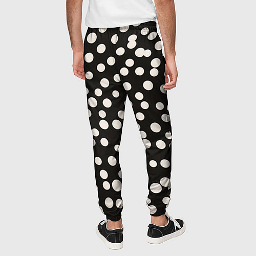 Мужские брюки Черный фон с белыми кружками / 3D-принт – фото 4