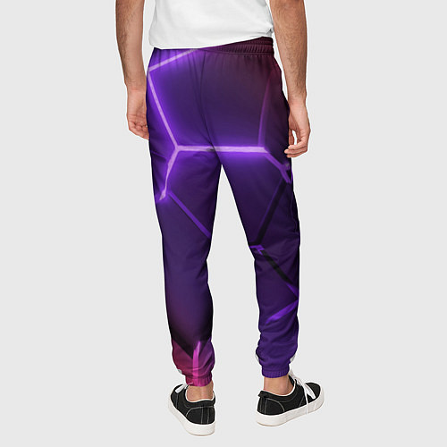 Мужские брюки Красно-фиолетовые неоновые плиты в разломе / 3D-принт – фото 4
