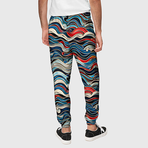 Мужские брюки Разноцветные абстрактные волны / 3D-принт – фото 4
