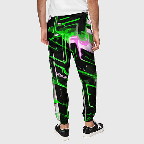 Мужские брюки Хаотичная зелёно-белая абстракция / 3D-принт – фото 4