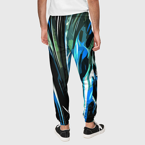 Мужские брюки Бело-синяя абстракция на чёрном фоне / 3D-принт – фото 4