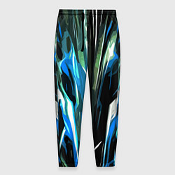 Брюки на резинке мужские Бело-синяя абстракция на чёрном фоне, цвет: 3D-принт