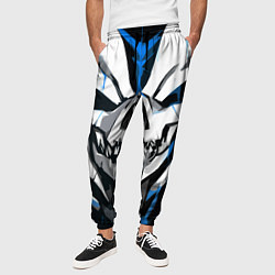 Брюки на резинке мужские Белый череп и синие полосы на чёрном фоне, цвет: 3D-принт — фото 2