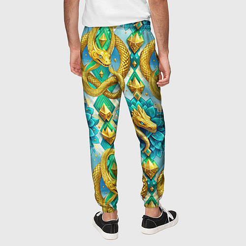Мужские брюки Золотистые змеи и цветы / 3D-принт – фото 4