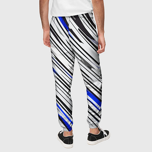 Мужские брюки Диагональные чёрно-синие полосы на белом фоне / 3D-принт – фото 4