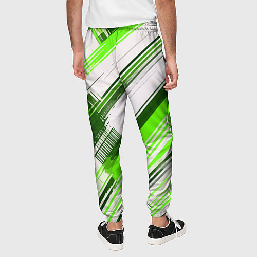Мужские брюки Зелёные диагональные полосы на белом фоне / 3D-принт – фото 4