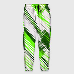 Брюки на резинке мужские Зелёные диагональные полосы на белом фоне, цвет: 3D-принт