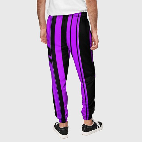 Мужские брюки Толстые фиолетовые полосы на чёрном фоне / 3D-принт – фото 4