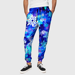 Брюки на резинке мужские Яркие узоры снежинок, цвет: 3D-принт — фото 2