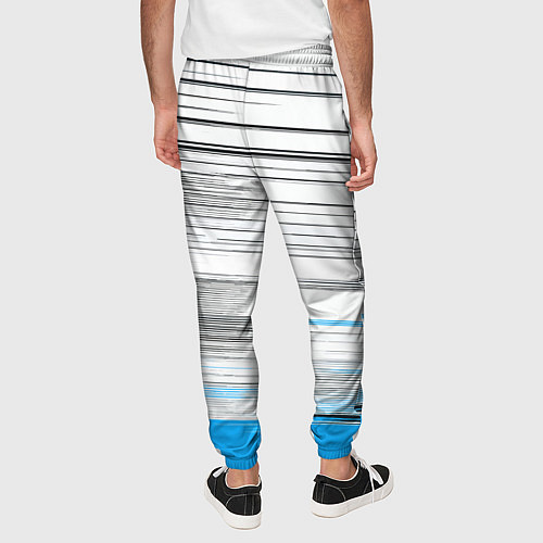 Мужские брюки Чёрные вертикальные полосы на сине-белом фоне / 3D-принт – фото 4