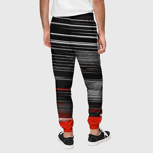 Мужские брюки Белые вертикальные полосы на чёрно-красном фоне / 3D-принт – фото 4