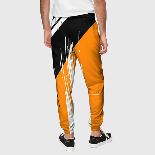 Мужские брюки Вертикальные чёрные линии на оранжево-белом фоне / 3D-принт – фото 4