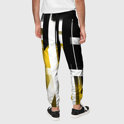 Мужские брюки Чёрно-жёлтые вертикальные и горизонтальные полосы / 3D-принт – фото 4