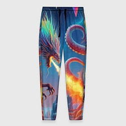 Мужские брюки Огнедышащий дракон против осьминога - нейроарт фан