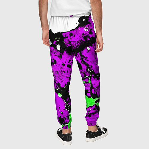 Мужские брюки Зелёно-розовая абстракция на белом фоне / 3D-принт – фото 4