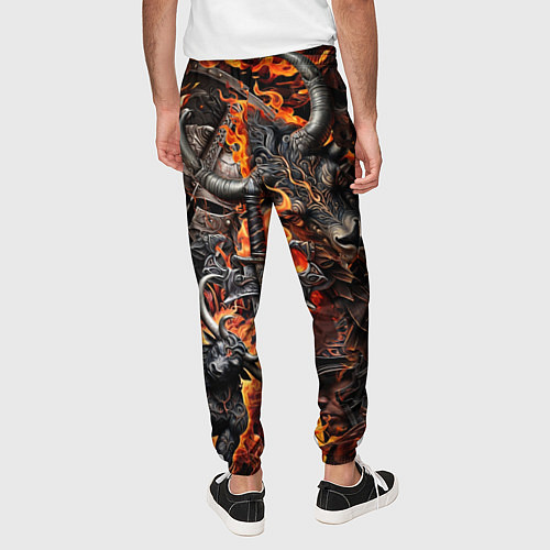 Мужские брюки Гладиатор и минотавр на фоне огня мечей и щитов / 3D-принт – фото 4
