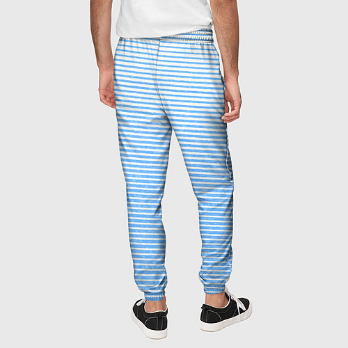 Мужские брюки Белый с голубым текстурный в полоску / 3D-принт – фото 4