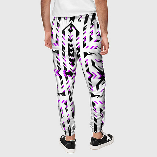 Мужские брюки Чёрно-фиолетовые диагональные полосы на белом фоне / 3D-принт – фото 4