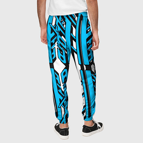 Мужские брюки Чёрно-синие техно полосы на белом фоне / 3D-принт – фото 4