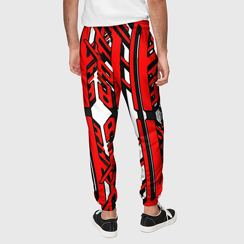 Мужские брюки Чёрно-красные техно полосы на белом фоне / 3D-принт – фото 4