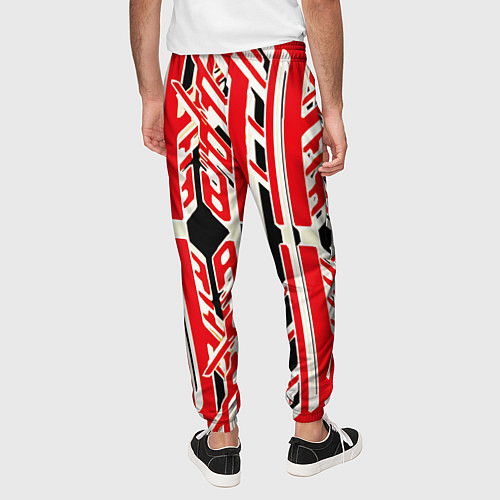 Мужские брюки Бело-красные техно полосы на чёрном фоне / 3D-принт – фото 4