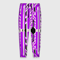 Мужские брюки Бело-фиолетовые техно полосы на чёрном фоне