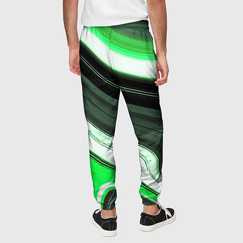 Мужские брюки Волнистые горизонтальные чёрно-зелёные полосы на б / 3D-принт – фото 4