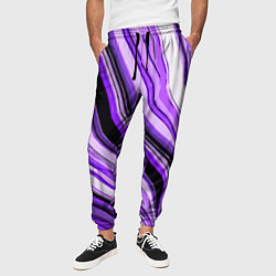 Брюки на резинке мужские Волнистые вертикальные чёрно-фиолетовые полосы, цвет: 3D-принт — фото 2