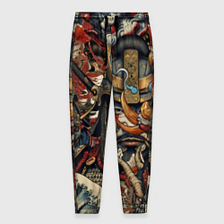 Брюки на резинке мужские Дракон и самурай в стиле татуировки ирезуми, цвет: 3D-принт
