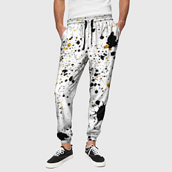 Брюки на резинке мужские Черные и золотистые пятна краски на белом фоне, цвет: 3D-принт — фото 2
