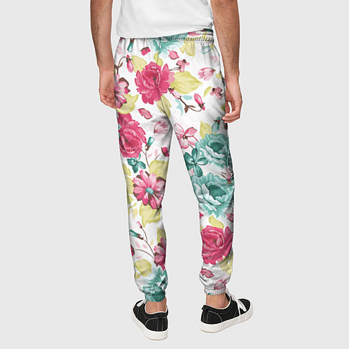 Мужские брюки Розы красные и бирюзовые / 3D-принт – фото 4