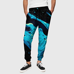 Брюки на резинке мужские Синие волны краски на черном, цвет: 3D-принт — фото 2