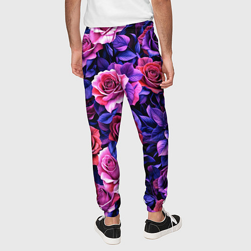 Мужские брюки Разноцветные цветы - синие розы паттерн / 3D-принт – фото 4