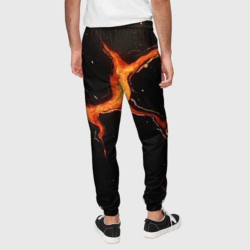 Мужские брюки Оранжевый разлом на черной текстуре / 3D-принт – фото 4