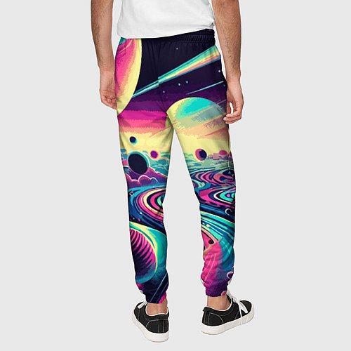 Мужские брюки Неоновый разноцветный космос / 3D-принт – фото 4