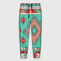 Мужские брюки Оранжево бирюзовый геометрический узор в стиле ацт