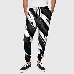 Брюки на резинке мужские Разводы белым на черном, цвет: 3D-принт — фото 2