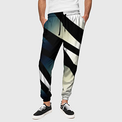 Брюки на резинке мужские Чёрно-белый с синим затемнением полосы, цвет: 3D-принт — фото 2