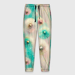 Брюки на резинке мужские Абстрактные одуванчики - паттерн на нежном фоне, цвет: 3D-принт