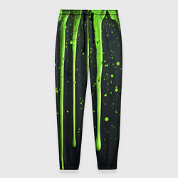 Брюки на резинке мужские Зеленая краска стекающая на черном фоне, цвет: 3D-принт
