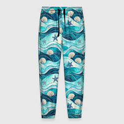 Мужские брюки Летний узор с ракушками и морскими звездами
