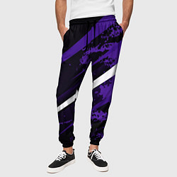 Брюки на резинке мужские Color black purple line, цвет: 3D-принт — фото 2