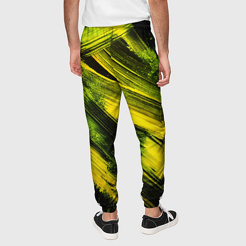 Мужские брюки Мазки краски цвета лайм / 3D-принт – фото 4