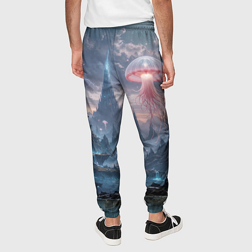 Мужские брюки Фантастический мир с медузами и озеро у гор / 3D-принт – фото 4