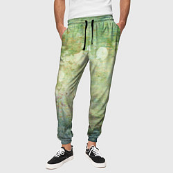 Брюки на резинке мужские Абстракция - faded spots on a green background, цвет: 3D-принт — фото 2