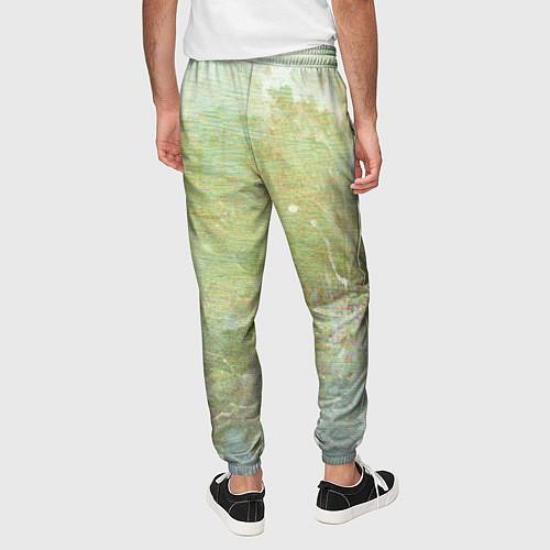 Мужские брюки Абстракция - white waves on green background / 3D-принт – фото 4