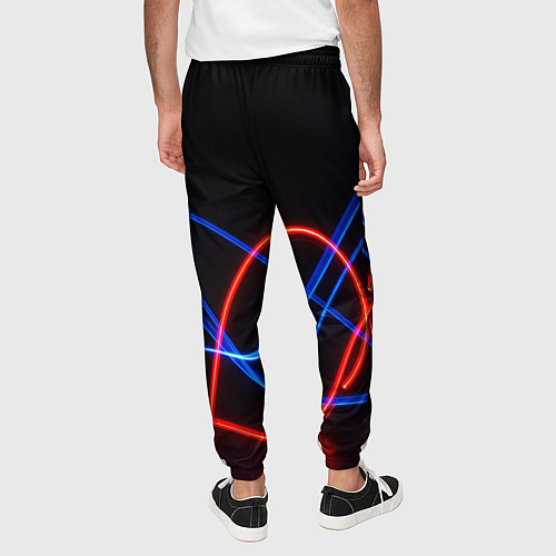 Мужские брюки Красно синие неоновые линии на черном фоне / 3D-принт – фото 4